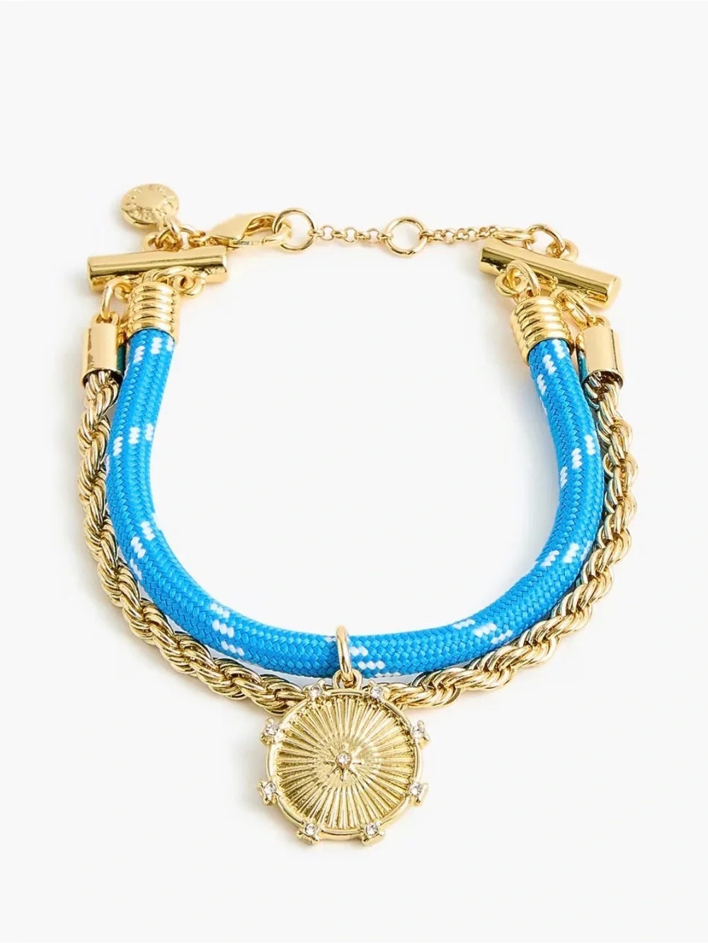 J. Crew Gold-Tone Medallion Bracelet with Bright Blue Cord